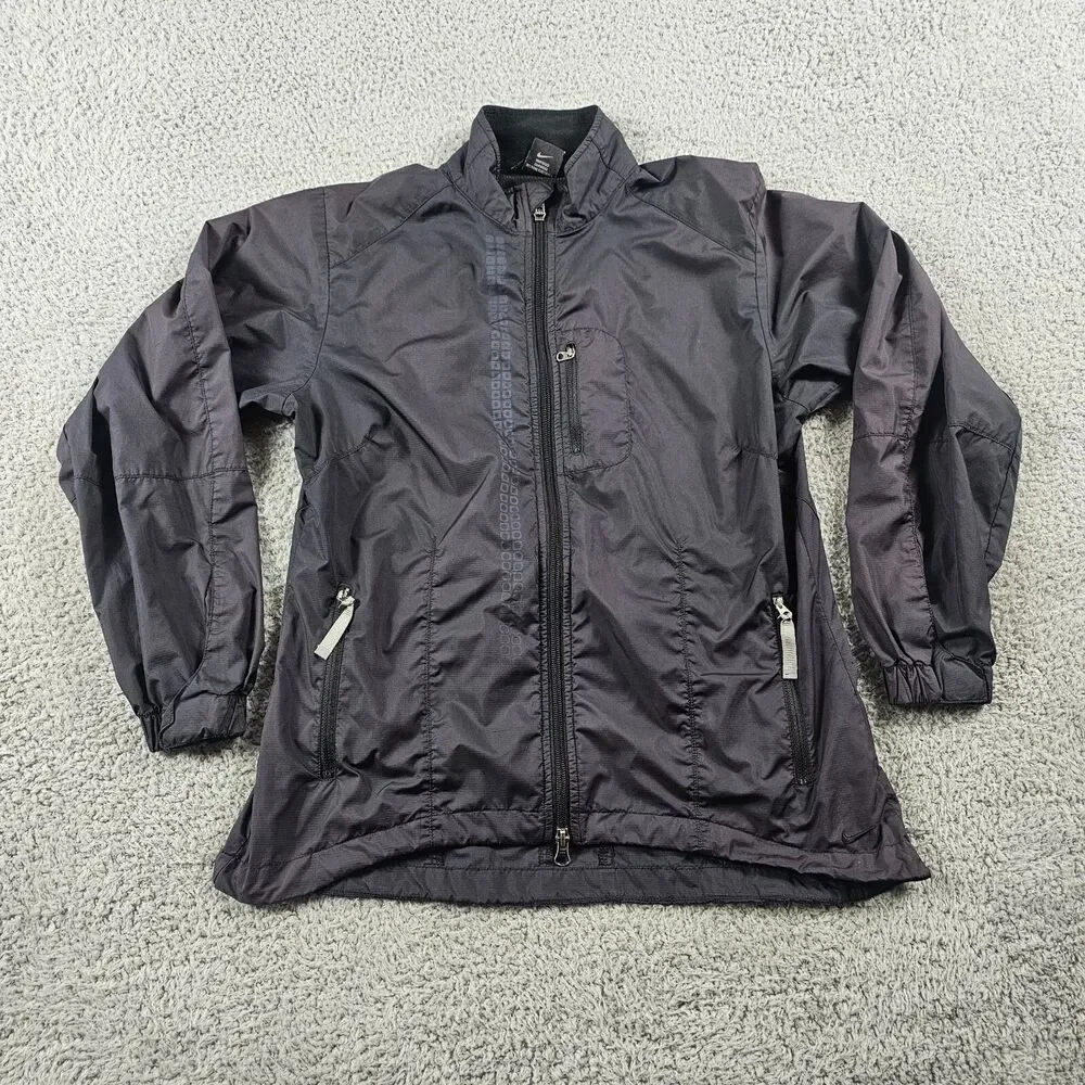 Vintage Nike Jacket Youth Medium Black Windbreaker Full Zip Vented Y2K Swoosh
